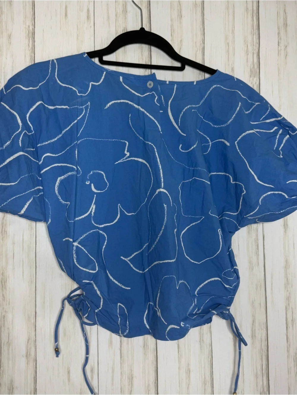 Madewell Small Blue Poplin Puff-Sleeve Cutout Crop Top